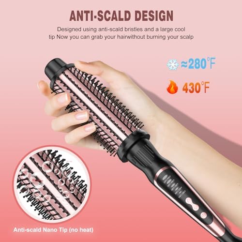Heated Round Brush, Ceramic Tourmaline Ion Curling Iron, Hot for Fluffy Thermal Brush Curling Wand, Suitable for All Hair Types Tool (Rose Gold, 1.5 inch)