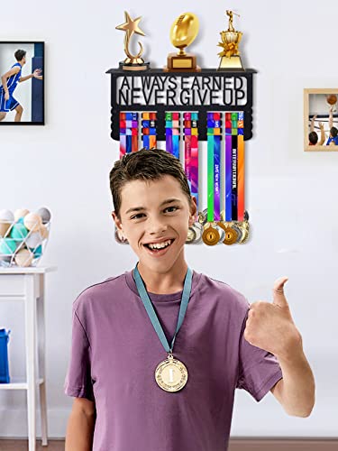 Biggun Metal Trophy and Medal Display Shelf- Easy to Install Medal Hanger Display with Trophy Shelf Medal Holder for Over 70 Running Race Wrestling Medals