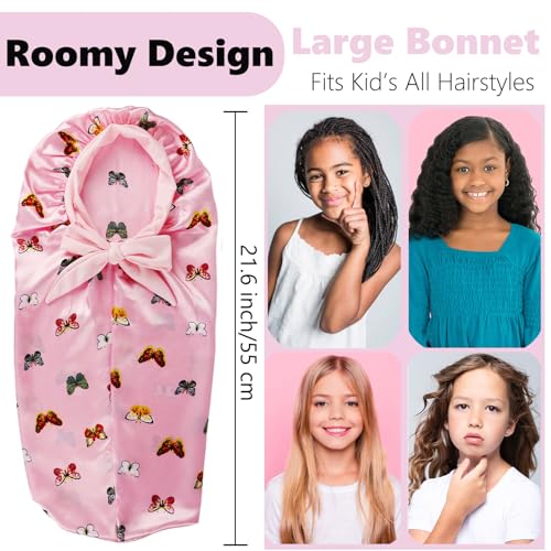 2 Pcs Long Kids Bonnets for Girls,Silky Satin Bonnet for Sleeping Kid, Bonnet for Kids' Braids,Long Hair