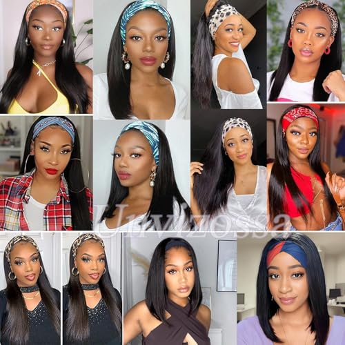 Headband Wig Human Hair Straight 18 Inch Headband Wigs for Black Women Glueless None Lace Front Wig Brazilian Virgin Human Hair Wigs Natural Color 150% Density