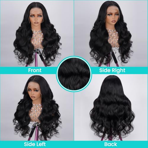 13x4 Body Wave Lace Front Wigs Human Hair Pre Plucked HD Transparent Lace Frontal Wig with Baby Hair 180% Density 9A Glueless Brazilian Virgin Human Hair Lace Front Wigs for Women Natural Black 22Inch