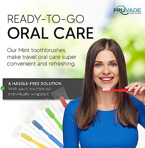 100 Pack Disposable Toothbrushes with Toothpaste Built In | Mint Prepasted Toothbrushes Individually Wrapped - Blue Single Use Waterless Toothbrush with Soft Bristles for Work, Camping, Travel