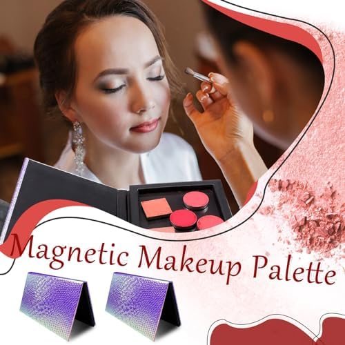 2 Packs Magnetic Makeup Palette Empty - Large Mermaid Palette with Mirror - Magnetic Palette for Storage & Travel