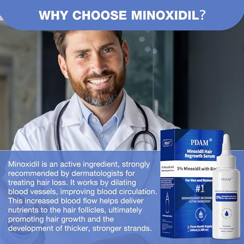 5% Minoxidil for Men Hair Growth Serum - Minoxidil for Women Serum with Biotin for Thicker & Healthier, Topical Minoxidil for Men Restore Fuller Beard
