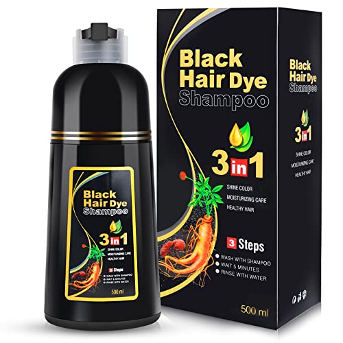 Black Hair Dye Shampoo 3 in 1 for Gray Hair, Hair Color Shampoo for Women and Men, Instant Shampoo Hair dye-100% Grey Hair Coverage (16.9 Fl oz)