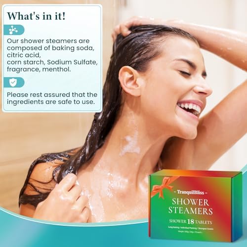 18 Pack Shower Steamers with 6 Smoothing Long-Lasting Scents, Shower Bath Bombs with Natural Fragrance, Self-Care and Relaxation Presents for Women and Men