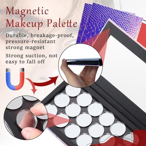 2 Packs Magnetic Makeup Palette Empty - Large Mermaid Palette with Mirror - Magnetic Palette for Storage & Travel