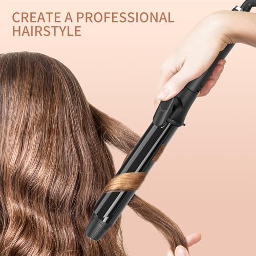 1 1/4 Inch Curling Iron with Clipped Tourmaline Ceramic Barrel Professional 1.25 Inch Hair Curler up to 450°F Dual Voltage for Traveling 60 Mins Auto Off Suit for Different (Black, 1.25 Inch)