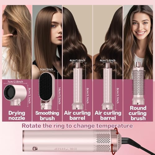 5 in 1 Hot Air Brush - Blow Dryer Brush & Air Curling Wrap Styler with Negative Ion Technology, Hair Dryer Brush for Drying, Curling, Straightening & Styling, Professional Hair Styling Tools