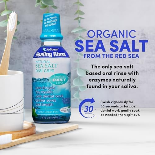 2 Pack H2Ocean Healing Rinse Mouthwash- Great Tasting Sea Salt & Xylitol Mouth Wash for Fresh Breath & Dry Mouth - Alcohol & Fluoride Free - Arctic Ocean Mint 16oz