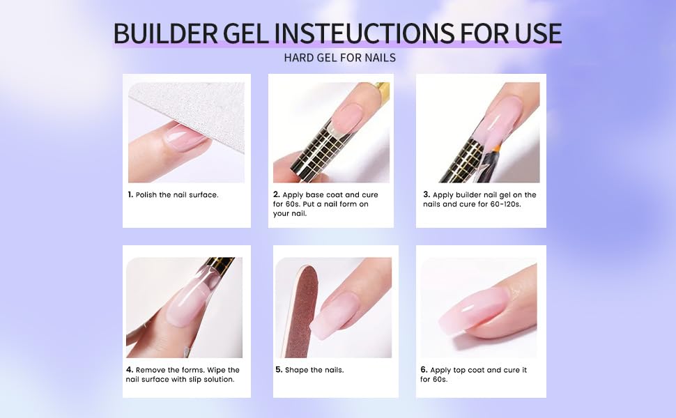 Hard Gel Builder Gel for Nails Strong Long-lasting Nude 3D Sculpting for Nail Extension 2oz (clear&nude, 1fl.oz*2)