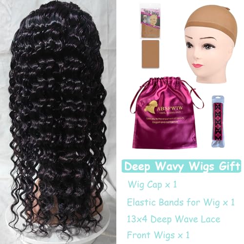 20Inch Deep Wave Lace Front Wigs Human Hair-13x4 HD Transparent Deep Wave Frontal Wigs Human Hair Glueless Curly Wigs for Women 200% Density Curly Lace Front Human Hair Pre Plucked with Baby Hair