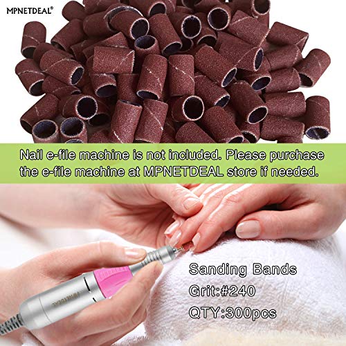 300pcs Sanding Bands Grit #240 for Acrylic Nails for Efile Nail Drill bits with Mandrel
