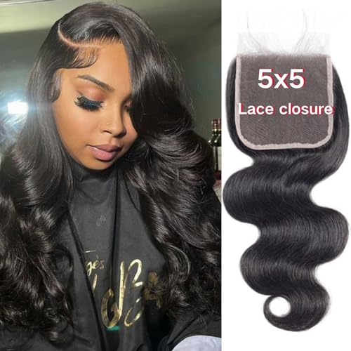 5x5 Hd Lace Closure Human Hair Hd Closure Body Wave Closure 12A Virgin Remy Human Hair for Black Women 5x5 Transparent Lace Frontal Closures Pre Plucked Natural Black 12 Inch