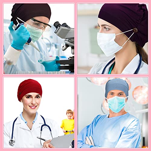 10 Pcs Soft Bouffant Caps with Buttons, Gourd-shape Caps Stretch Bouffant Hat Stretchy Headband Turban (Stylish Colors)