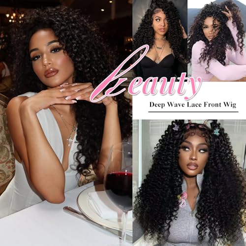 26 Inch Deep Wave Lace Front Wigs Human Hair 13x6 Hd Transparent Deep Curl Lace Front Wigs 200% Density Deep wave Human Hair Wig Pre Plucked Glueless Curly Lace Frontal Wigs Human Hair