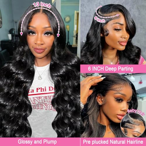 28 INCH 13x6 Lace Front Wigs Human Hair Body Wave Lace Front Wigs Human Hair Pre Plucked With Baby Hair Glueless Wigs For Women Hd Lace Front Wigs 180% Density