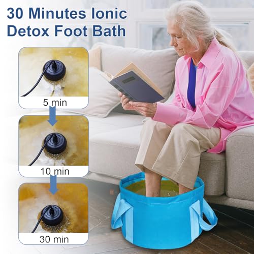 Ionic Detox Foot Bath SPA Machine, Ionic Cleanse Detox Foot Bath Spa Machine, Ionic Foot Bath Detox Machine with Blue Bucket for Health Care Personal Home Travel