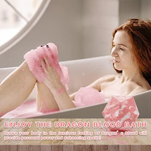 Huge D20 Bath Bombs with Full Surprise Set of Polyhedral Dice Inside, D&D Inspired Dragon Blood Bath Bomb 11oz with Gift Box - Perfect for Dungeon Master, Player and Tabletop RPG Nerd