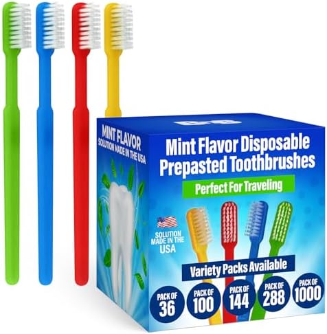 144 Prepasted Disposable Toothbrushes | Pre-Pasted Soft Bristle Tooth Brush for Dental Care & Oral Hygiene | Individually Wrapped Toothbrush Pack Airbnb Gifts | No Water Needed, Paste Made in USA.