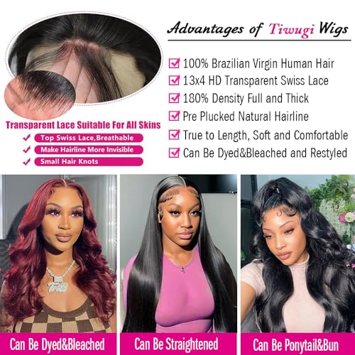30 Inch Body Wave Lace Front Wigs Human Hair Pre Plucked 13x4 HD Lace Front Wigs Human Hair 180% Density Body Wave Glueless Frontal Wigs Human Hair for Women