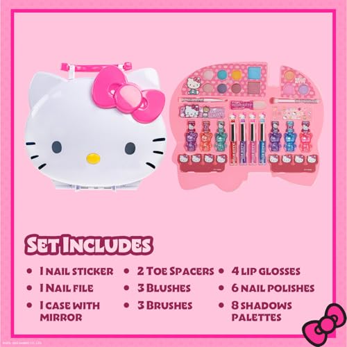 Hello Kitty Face Light-Up Makeup Vanity Set for Girls, Includes Nail, Eye and Lip Accessories, Perfect Birthday and Holiday Gift, AA Batteries Not Included, Ages 3+ by Townley Girl