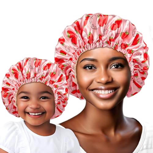 2 PCS Baby Bonnet Set,Satin Bonnet for Sleeping,Silk Bonnet for Kids and Women,Drawstring Adjustable Hair Bonnet for Women Girl Kids Toddler Sleeping Caps,2PCS(Pink)