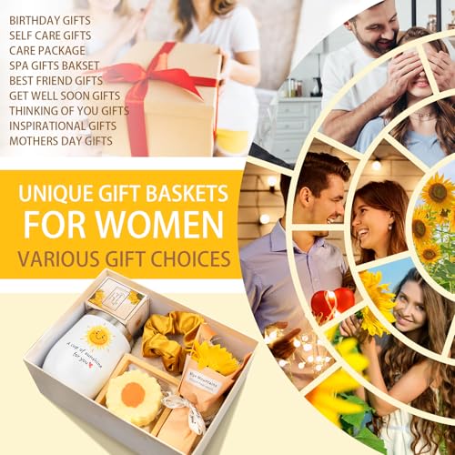 Birthday Gifts for Women, Sunflower Self-Care Package, Sending Sunshine Get Well Gifts for Women, Her, Sister, Mom, Best Friends, Unique Relaxation Spa Basket Perfect for Valentine's Mother's Day
