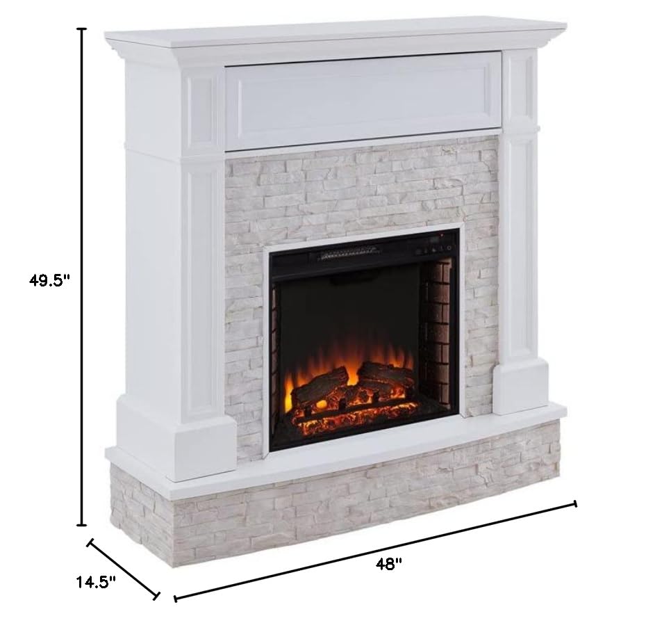 Bowery Hill Faux Stone Electric Fireplace TV Stand in White Finish