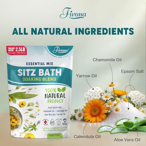 Hemorrhoid Treatment 40oz, Fivona Sitz Bath Salts, Postpartum Soaking Blend Epsom Salt with All Natural Oils for Self Care, Bartholin Cyst Treatment, Large Value Pack
