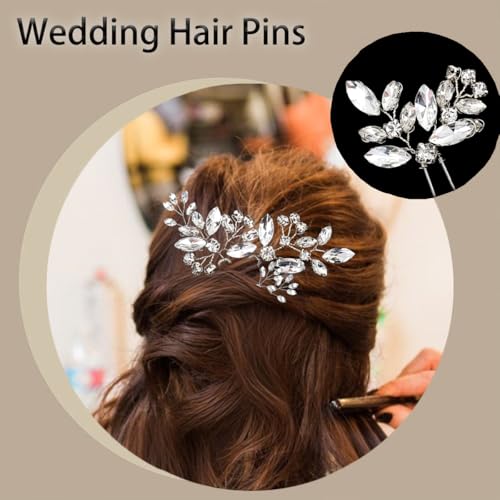 10 pcs Bride Hair Pins Rhinestone Bridal Hair Piece for Women Crystal Hair Accessories for Bride Bridesmaids Flower Girls(Silver)