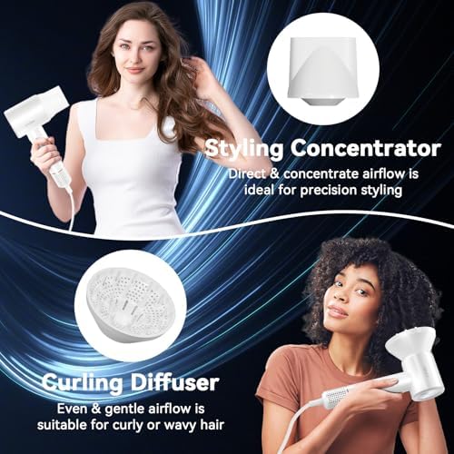 High Speed Hair Blow Dryer｜Professional Salon Grade Air Speed, Negative Ion Hair Care｜Quiet Design｜Suitable for Thick Hair/Styling with Nozzle & Diffuser, Long Motor Lifespan