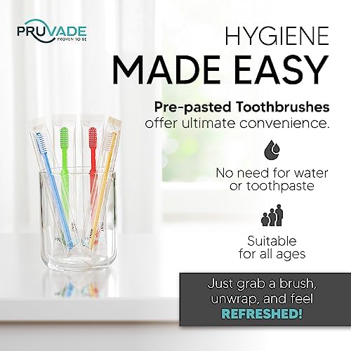 100 Pack Disposable Toothbrushes with Toothpaste Built In | Mint Prepasted Toothbrushes Individually Wrapped - Blue Single Use Waterless Toothbrush with Soft Bristles for Work, Camping, Travel