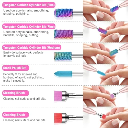30Pcs Nail Drill Bits Set, 3/32 Inch Tungsten Ceramic Diamond Carbide Nail Drill Bits for Acrylic Gel Polish, Cuticle Efile Remover for Manicure Pedicure