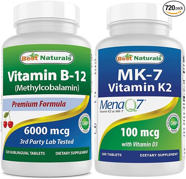 Best Naturals Vitamin B12 6000 mcg & Vitamin K2 (MK7) with D3