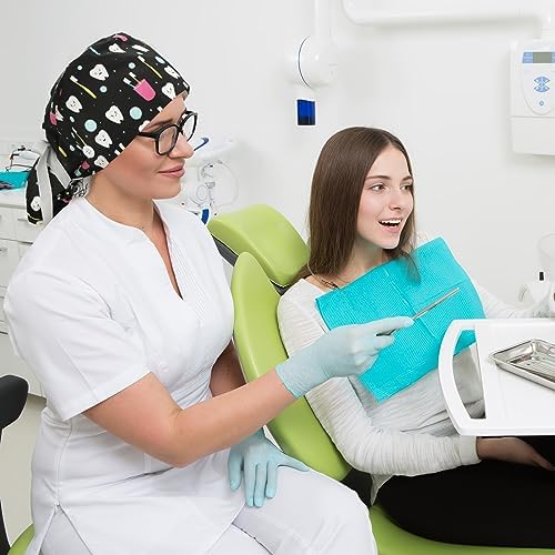 Honoson 6 Pcs Dental Scrub Caps Women Dentist Nursing Hats Adjustable Bouffant Nurse Hats Ponytail Turban Caps