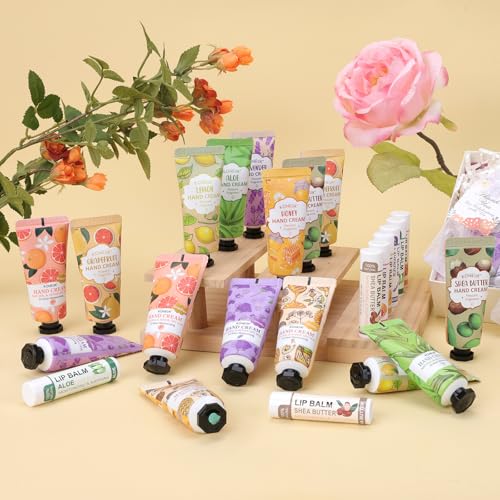 36 Pack Hand Cream Bulk and Lip Balm Bulk Sets, Bridesmaid Gifts, Thank You Gifts and Bridal Shower Gifts for Guests with Thank You Card Organza Bags, Birthday Gifts, Bulk Gifts, Small Gifts for Women