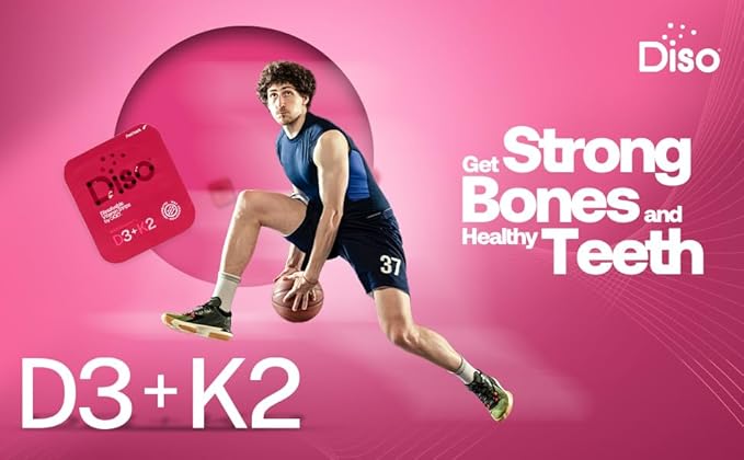 DISO - D3+K2 - Dissolvable Supplement Oral Strips, Wild Raspberry Flavor, Vegan, Sugar Free, Maximum Absorption, Gluten Free, Individually Wrapped, for Healthy Bones and Teeth, 30 Count