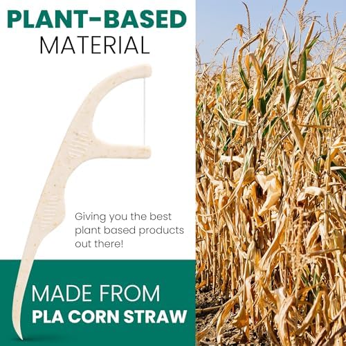 Biodegradable Dental Floss Picks for Teeth, 200 Count, Corn Straw Floss Picks, PFAS Free. Unflavored Flossers, Plant Based, Shred Resistant Floss for Adults & Kids