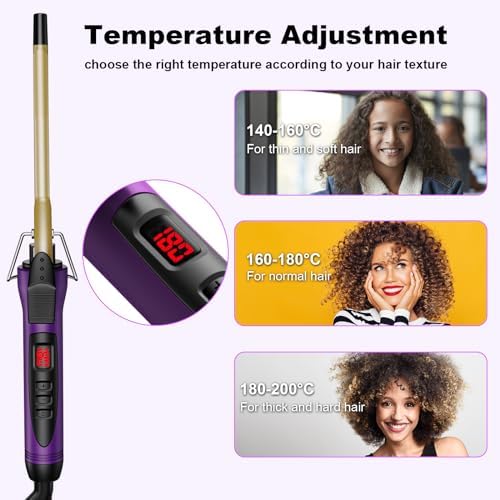 3/8 Inch Small Curling Iron Wand for Short & Long Hair, Ceramic Small Barrel Curling Iron Tiny Curling Wand with Adjustable Temperature, Include Heat Resistant Glove
