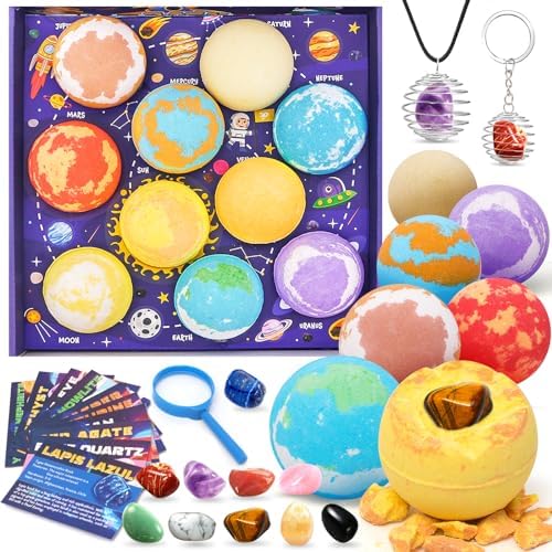 10 Pack Galaxy Bath Bombs for Kids with Surprise Toys Inside Organic Bubble Bath Bombs with Solar System Gemstones Easter Christmas Birthday Gift for Kids Boys Girls