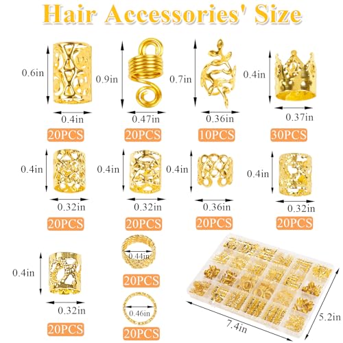 220 Pcs Viking Gold Hair Accessories for Braids Loc Jewelry for Women Hair Dreadlock Metal Hair Beads Rings Cuffs for Braids Beard Decoration Gold