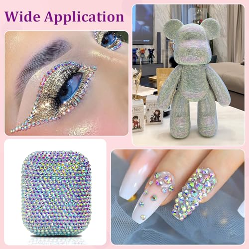 25000Pcs Resin Rhinestones with Tweezers for Crafting, AB 2-6mm Mixed Sizes Bedazzling Crystal with 3Pcs 10ml B7000 Jewelry Glue for DIY Crafts Clothing Tumblers Shoes Fabric Nail Art