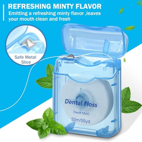 24 Pack Dental Floss Bulk Travel Mint Flavored 50m Each Travel Dental Floss Waxed for Teeth Oral Care and Gum Protection(Colorful)