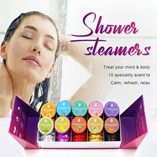 40 PCS Shower Steamers Aromatherapy for Women or Men, 10 Scents Organic with Rose Lavender Mint Watermelon Eucalyptus Lemon Rosemary Grapefruit, Shower Bombs Spa Birthday Gifts for Her Him
