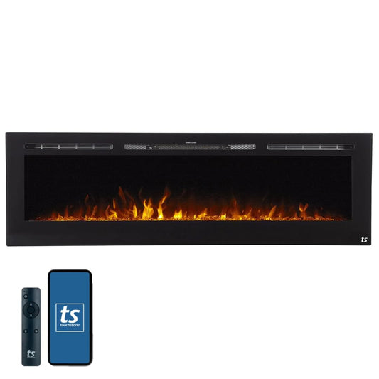 Touchstone Smart Electric Fireplace-The Sideline 72" Wide-in Wall Recessed - 30 Realistic Ember Color/Flame Options - 1,500W Heater w/Thermostat - Log & Crystal Hearth Options - Alexa/WiFi Enabled