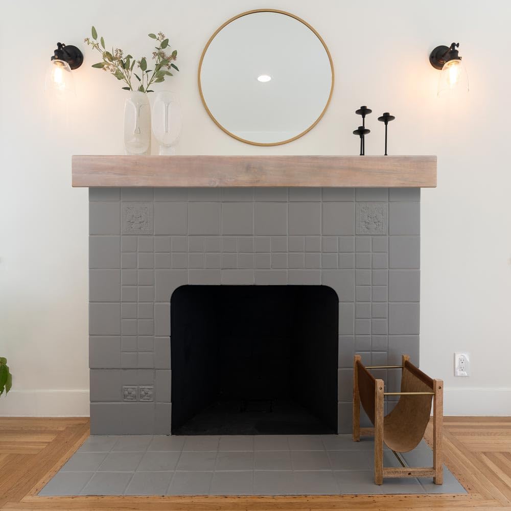 MANTELSDIRECT 48 Inch Floating Fireplace Mantel Wood Shelf in White Wash - Austin from Mantels Direct | Wooden Rustic Wall Shelf Perfect for Décor and Electric Fireplaces