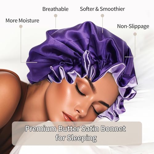 2Pcs Silk Bonnet for Sleeping Women - Reversible Double Layer Satin Bonnet with Adjustable Elastic Band, Night Hair Protection for Curly, Natural & Long Hair Black Pink Black Pink