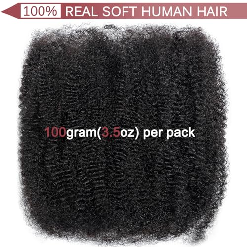 16 Inch Afro Kinkys Bulk Human Hair (100 Gram/Pack), Braiding Hair for Dreadlocks, Loc Repair, Twists, Dreadlock Extensions