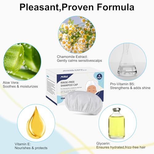 2025 Shampoo Caps No Rinse, Portable Rinse Free Shower Cap that Shampoos for Home, Nursing Home, Outdoor Travel, Surgery, Hospitalization, Mobility Impaired and Seniors (12 Pack)